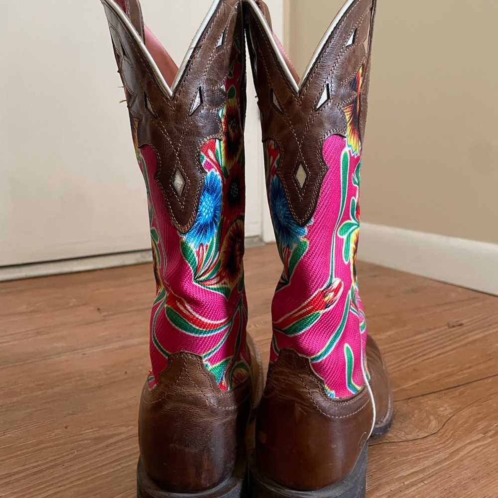 Ariat Brown and Pink Floral Cowboy Boots - Picture 3 of 5